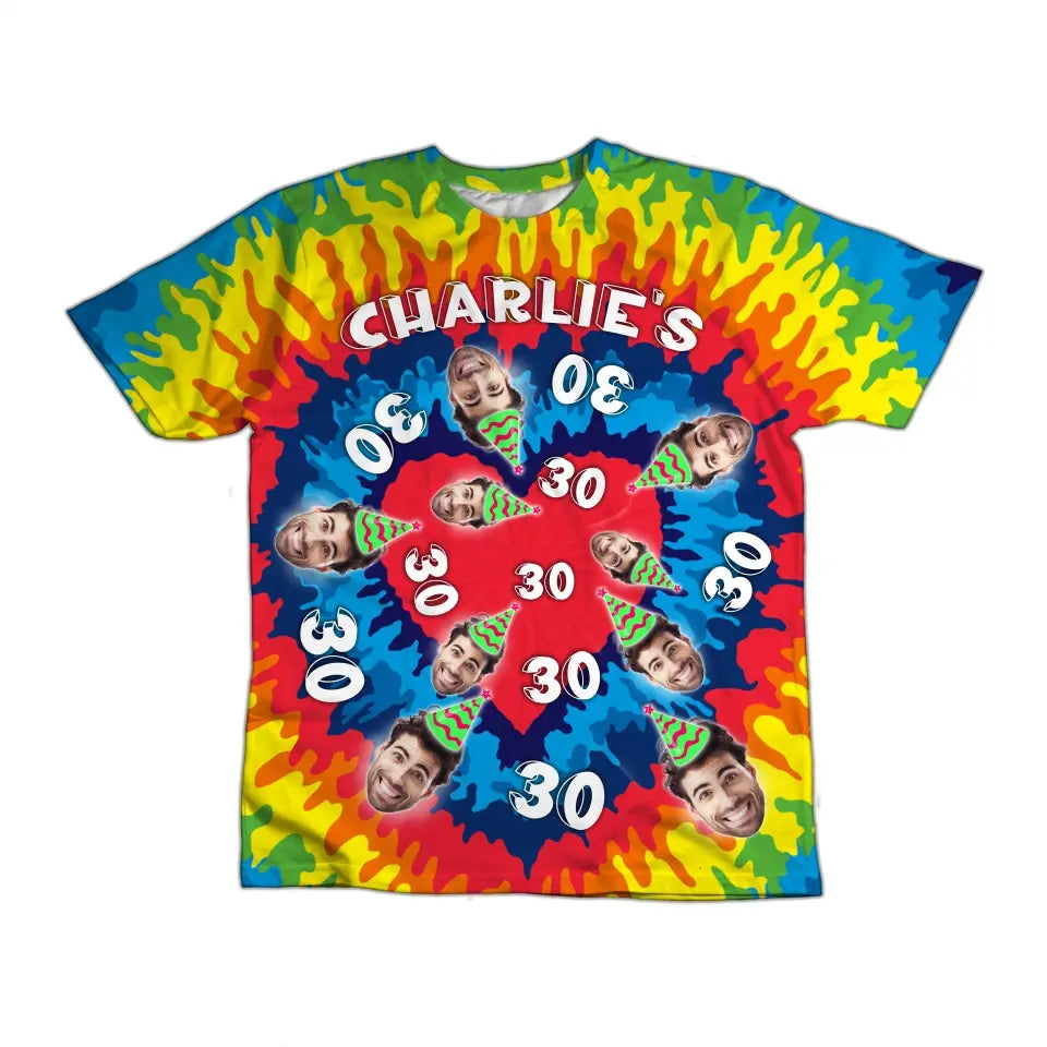 All-over printed Tie Dye Shirt - Personalized Age And Name Birthday Tie Dye Shirt