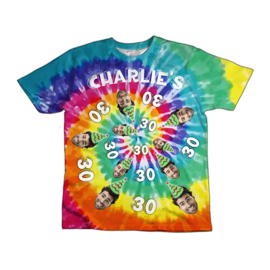 All-over printed Tie Dye Shirt - Personalized Age And Name Birthday Tie Dye Shirt